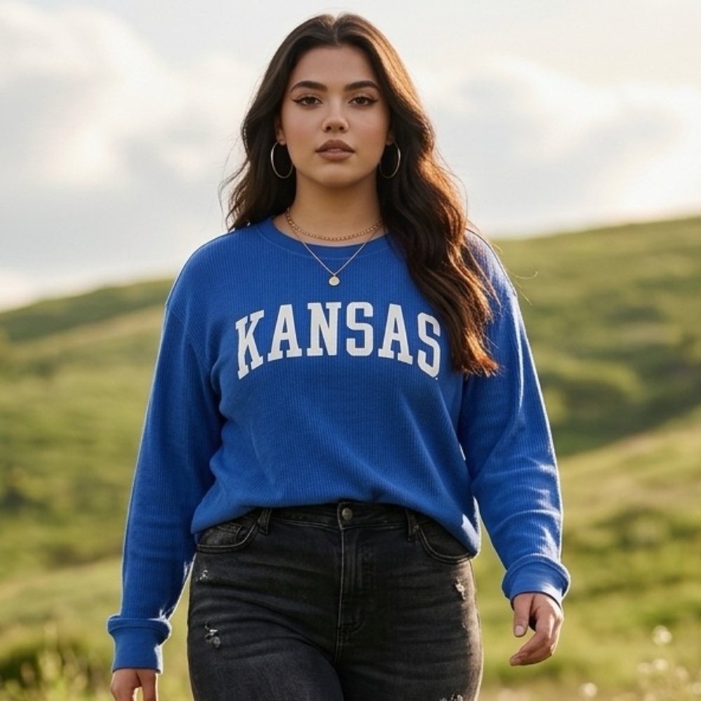 NWOT Pressbox Women’s Blue Univ of Kansas Jayhawks Vintage Wash Tee Shirt - 2XL